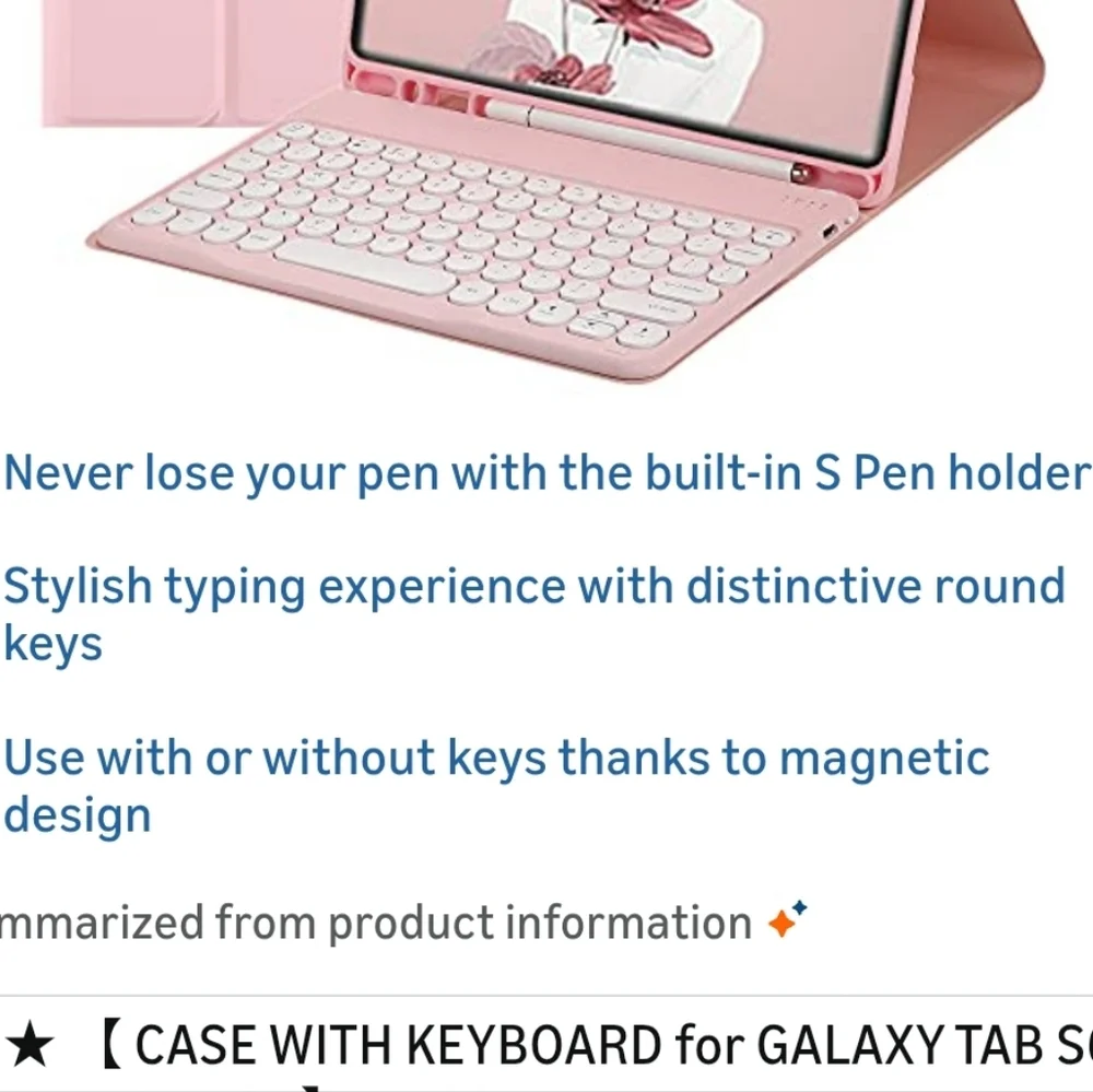 Pink Tablet Case with Keyboard CASE WITH KEYBOARD for GALAXY TAB S6 LITE TABLET